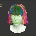 White Head Model Featuring Turquoise Short Hair With Bangs And Facial Features