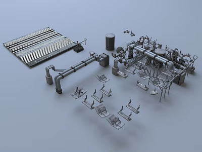 Industrial Fittings Assembly Pipe Platform Mechanical Parts 3d model