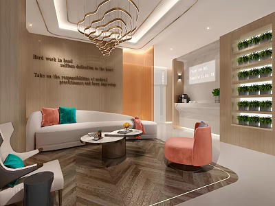 Modern Lounge Area Interior Design With Sofa Chair Coffee Table Chandelier And Plants 3d model
