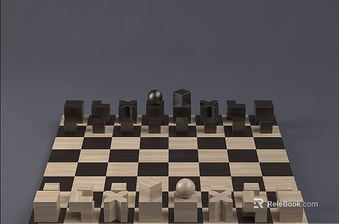 Chess Board Game Entertainment With Wooden Checkerboard And Black White Chess Pieces 3d model 