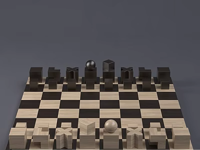 Chess Board Game Entertainment With Wooden Checkerboard And Black White Chess Pieces 3d model