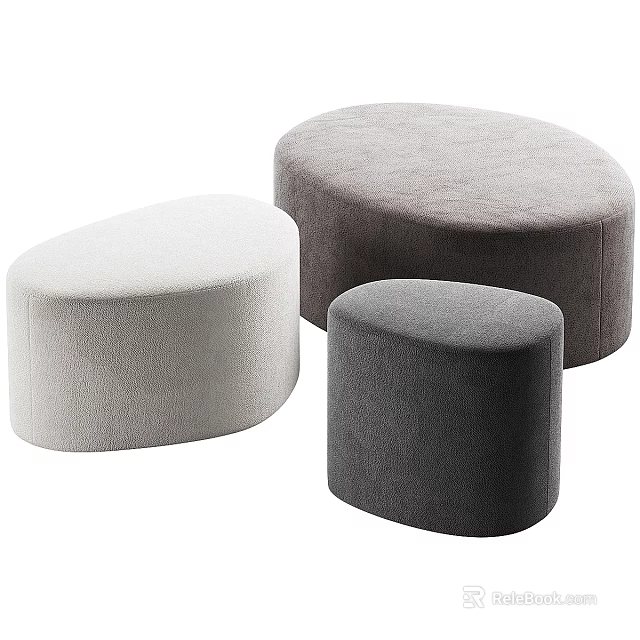 Modern Round Upholstered Ottoman Set of Three Different Sizes and Colors 3d model 