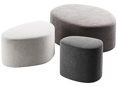Modern Round Upholstered Ottoman Set of Three Different Sizes and Colors 3d model