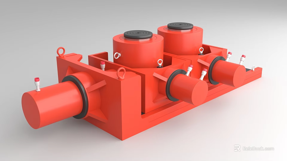 Red Industrial Equipment Featuring Two Cylindrical Tops Black Lids Multiple Pipes And Rectangular Base 3d model 