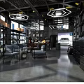 Automotive Showroom Interior With Modern Lighting Tires Display And Comfortable Sofas 3d model