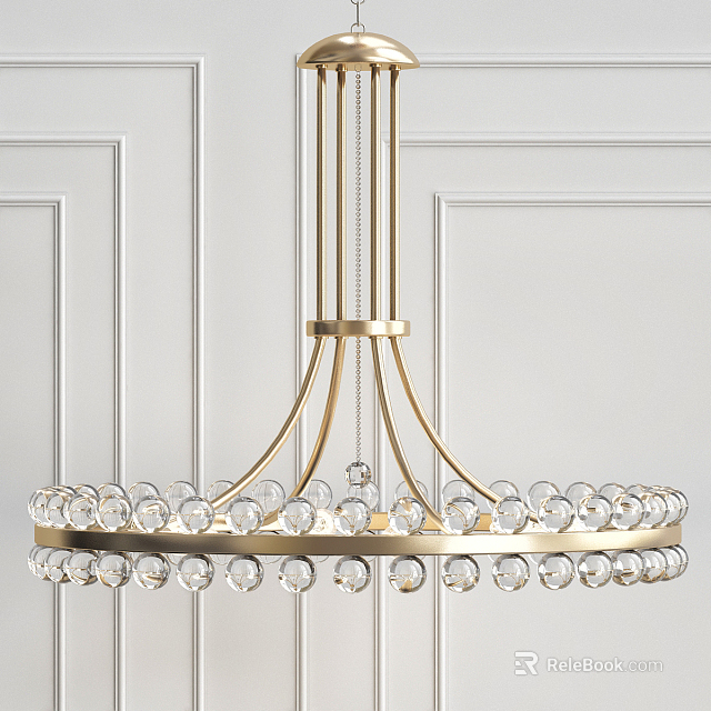 Elegant Modern Brass Frame Chandelier With Transparent Glass Balls Hanging 3d model 