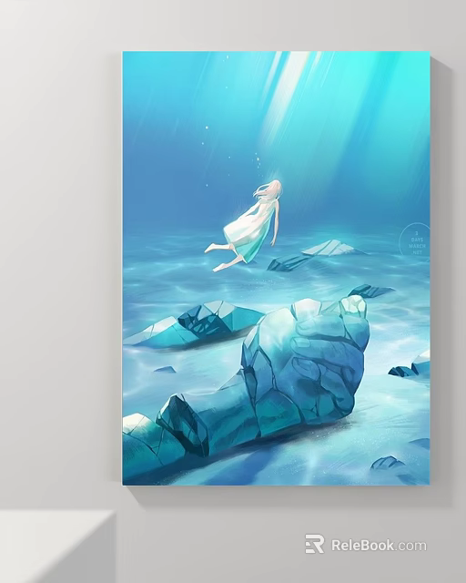 Underwater Landscape With Floating Ice Blocks White Dress Woman And Sunlight Rays 3d model 