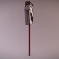 Old Weathered Broken OPEN Sign With Rusty Metal Frame And Red Pole