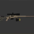 Tan Sniper Rifle With Scope Magazine And Bullets On Reflective Grey Surface