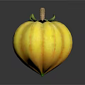 Fresh Yellow Striped Pumpkin With Green Leaves And Stem On White Background