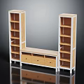 Modern Wooden Storage Shelf Unit With Tall Side Shelves And Middle Drawer Cabinet