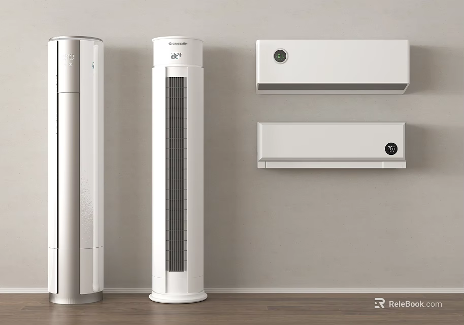 Modern White Air Conditioner Fans Floor Standing And Wall Mounted Types 3d model 