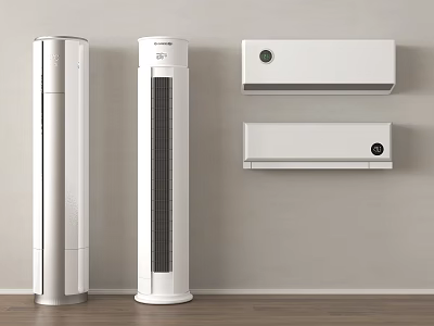 Modern White Air Conditioner Fans Floor Standing And Wall Mounted Types 3d model