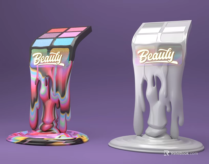 Perfume and Cosmetics Display Stands with Colorful and White Dripping Beauty Design 3d model 