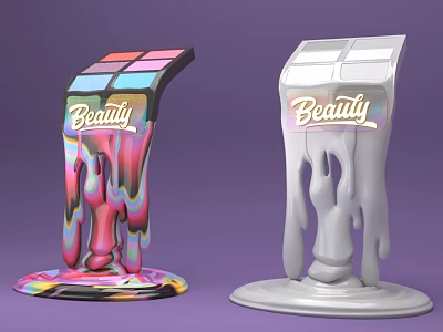 Perfume and Cosmetics Display Stands with Colorful and White Dripping Beauty Design 3d model
