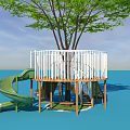 Modern play equipment children's tree house rotating slide landscape platform 3d model