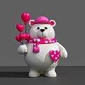 Art Installation of White Bear Sculpture with Pink Hat Scarf Hearts and Balloons