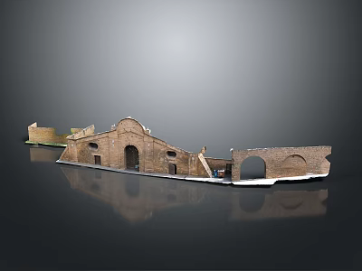 Ancient Architecture Model Featuring Stone Brick Structure Arched Doorways And City Wall Sections 3d model