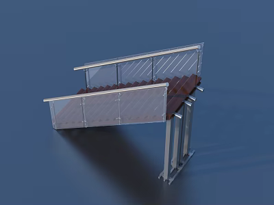 Modern Staircase Interior With Glass Railing Metal Frame And Wooden Steps 3d model