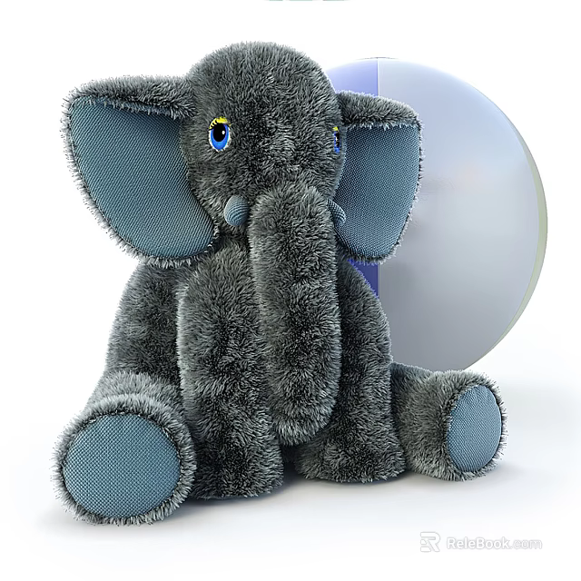 Gray Elephant Stuffed Toy with Blue Ears Eyes Feet and Silver Ball 3d model 