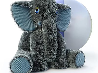 Gray Elephant Stuffed Toy with Blue Ears Eyes Feet and Silver Ball 3d model