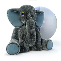 Gray Elephant Stuffed Toy with Blue Ears Eyes Feet and Silver Ball