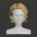 White Human Head Mannequin With Blonde Curly Hair And Facial Organs
