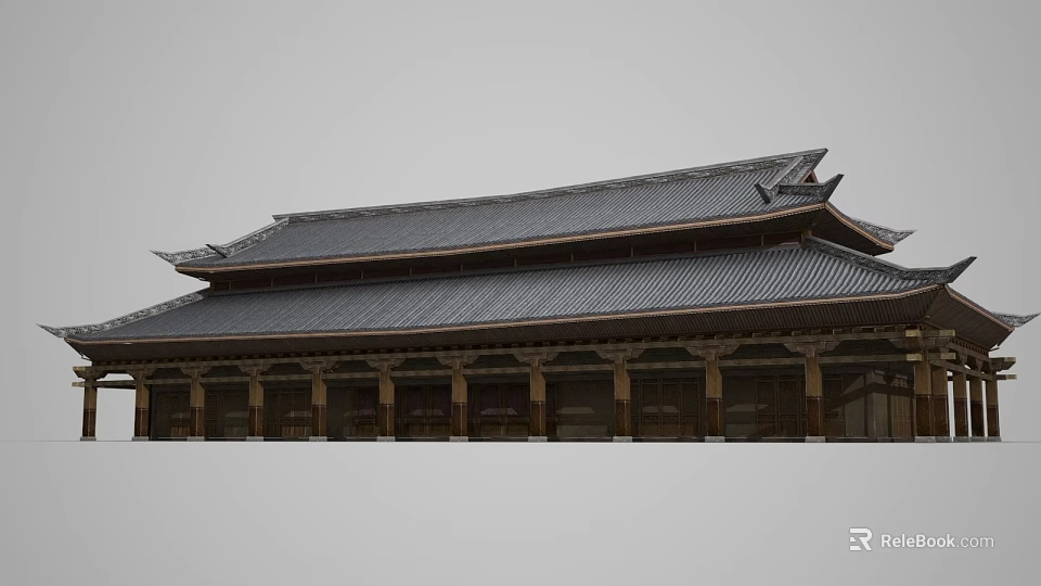 Traditional Chinese Ancient Architecture With Multi Layered Tile Roof And Wooden Columns 3d model 