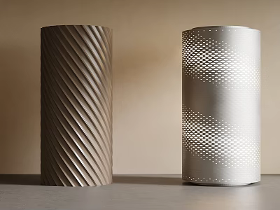 Modern Decorative Columns With Brown Spiral Pattern And Silver Perforated Design 3d model