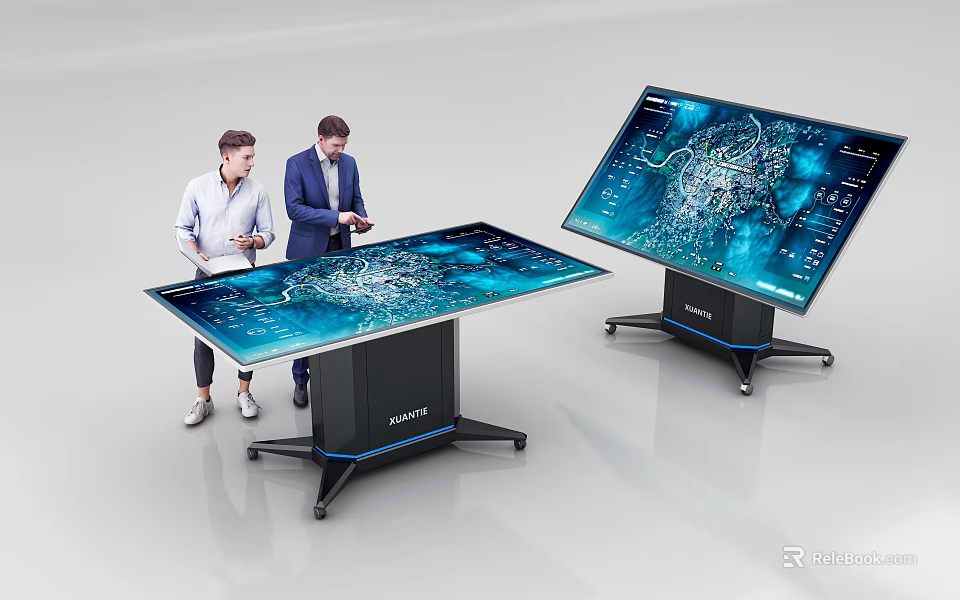 Public Facility Interactive Touchscreen Displays For Data Visualization With Two Users Operating 3d model 