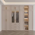 Elegant Modern Wardrobe Interior Design With Glass Doors Golden Handles Drawers And Shelves