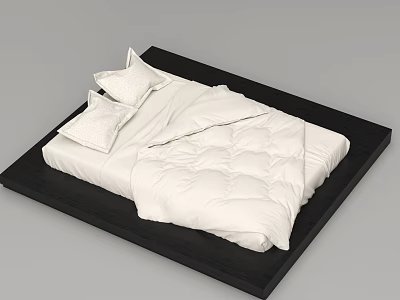 Minimalist Modern Bed With Black Frame White Quilted Bedding And Decorative Pillows 3d model