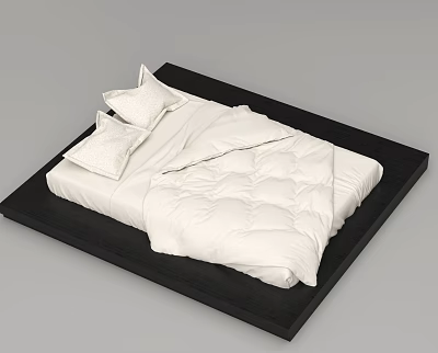 Minimalist Modern Bed With Black Frame White Quilted Bedding And Decorative Pillows 3d model