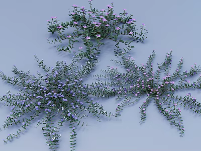 Lush Green Plants With Purple Flowers And Vines On Blue Background 3d model