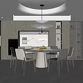 Modern Restaurant Interior With Round Dining Table And Hanging Pendant Lights 3d model