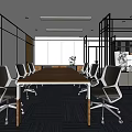 Modern Office Interior With Wooden Desk White Chairs Bookshelves Large Windows And Green Plant