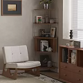 Modern Interior Shelving Unit With Books Photo Frames Decorative Items And White Accent Chair