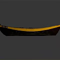 Traditional Wooden Boat with Brown Hull Yellow Trim Interior Seats and Reflection