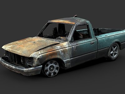 Destroyed pickup truck 3d model