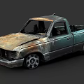 Old Rusty Teal Single Cab Truck With Damaged Body And Custom Wheels