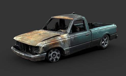 Destroyed pickup truck 3d model