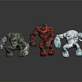 Three Stone Lava and Ice Elemental Humanoid Creatures as Fantasy Characters 3d model