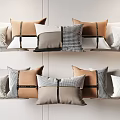 Modern Decorative Pillows In Brown Gray White With Checkered Striped Patterns And Fabric Wall
