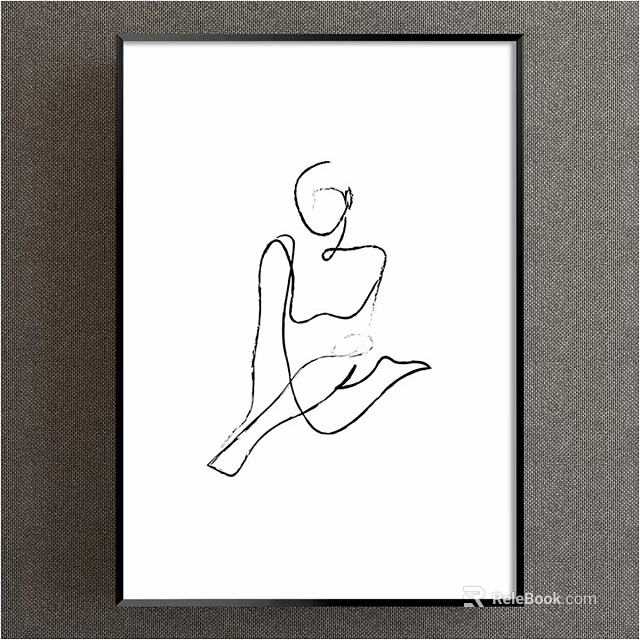 Abstract Painting Of Seated Figure In Minimalist Line Art With Black Lines And White Background 3d model 