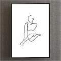 Abstract Painting Of Seated Figure In Minimalist Line Art With Black Lines And White Background