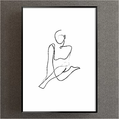 Abstract Painting Of Seated Figure In Minimalist Line Art With Black Lines And White Background 3d model