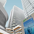 Modern Commercial Complex Architecture With Multi level Glass Facade Open Walkways And Illuminated Stores 3d model