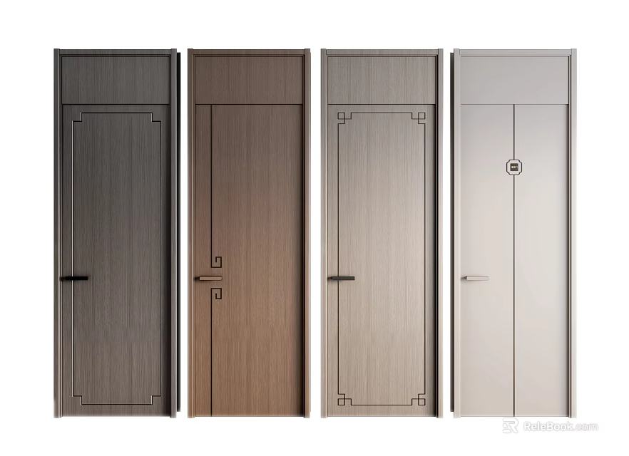 Hinged Doors Various Modern Designs With Different Wooden Textures And Handle Styles 3d model 