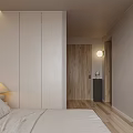 Modern Bedroom Interior Design With Large Window Beige Curtains Wooden Desk And White Bedding