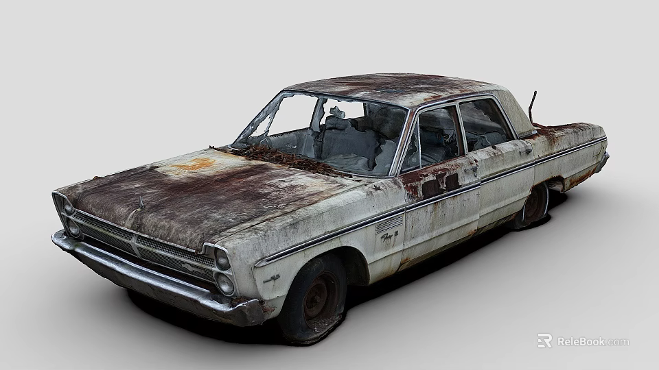 Old Rusty Abandoned Vintage Car With Weathered Body And Peeling Paint 3d model 